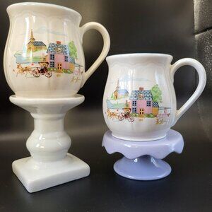 2 Vintage Jamestown China Country Home Stoneware Mugs Homestead Scene Japan